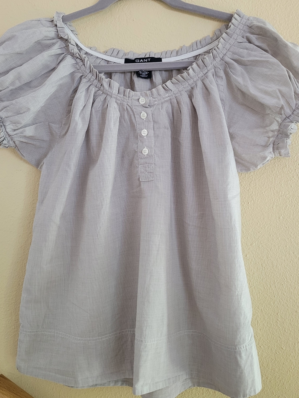 GANT Women's Light Gray Short Sleeve Peasant Top